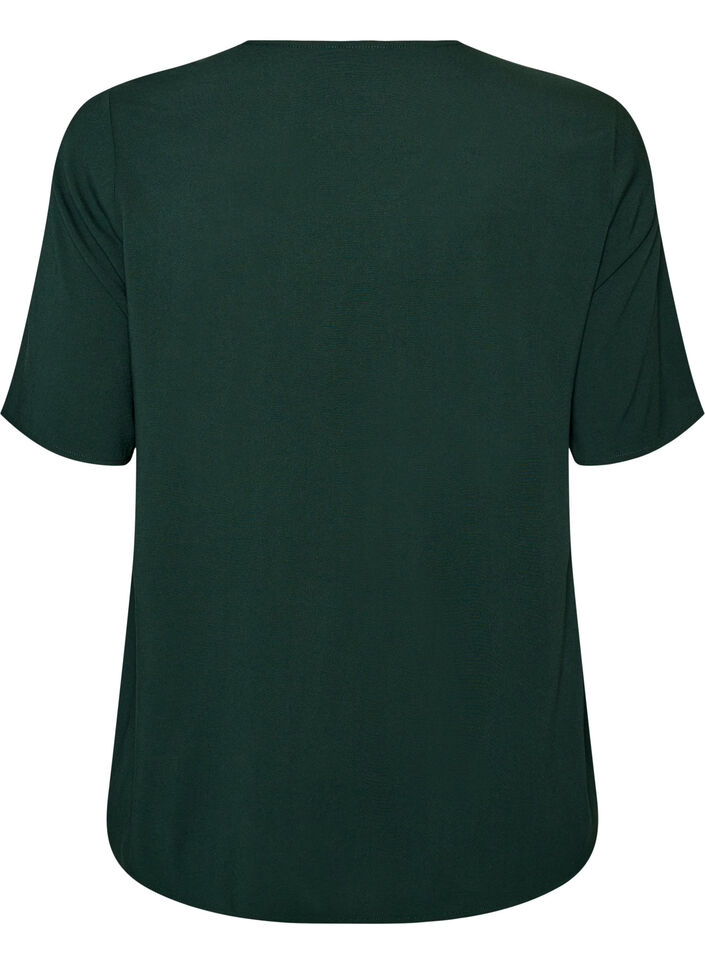 Kort&auml;rmad v&auml;vd blus med rund hals, Gr&ouml;n, Packshot image number 1