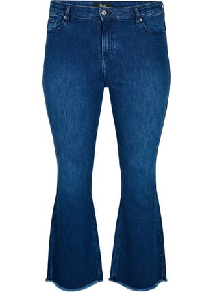 Ellen bootcut jeans med rå kant, Blue denim, Packshot image number 0
