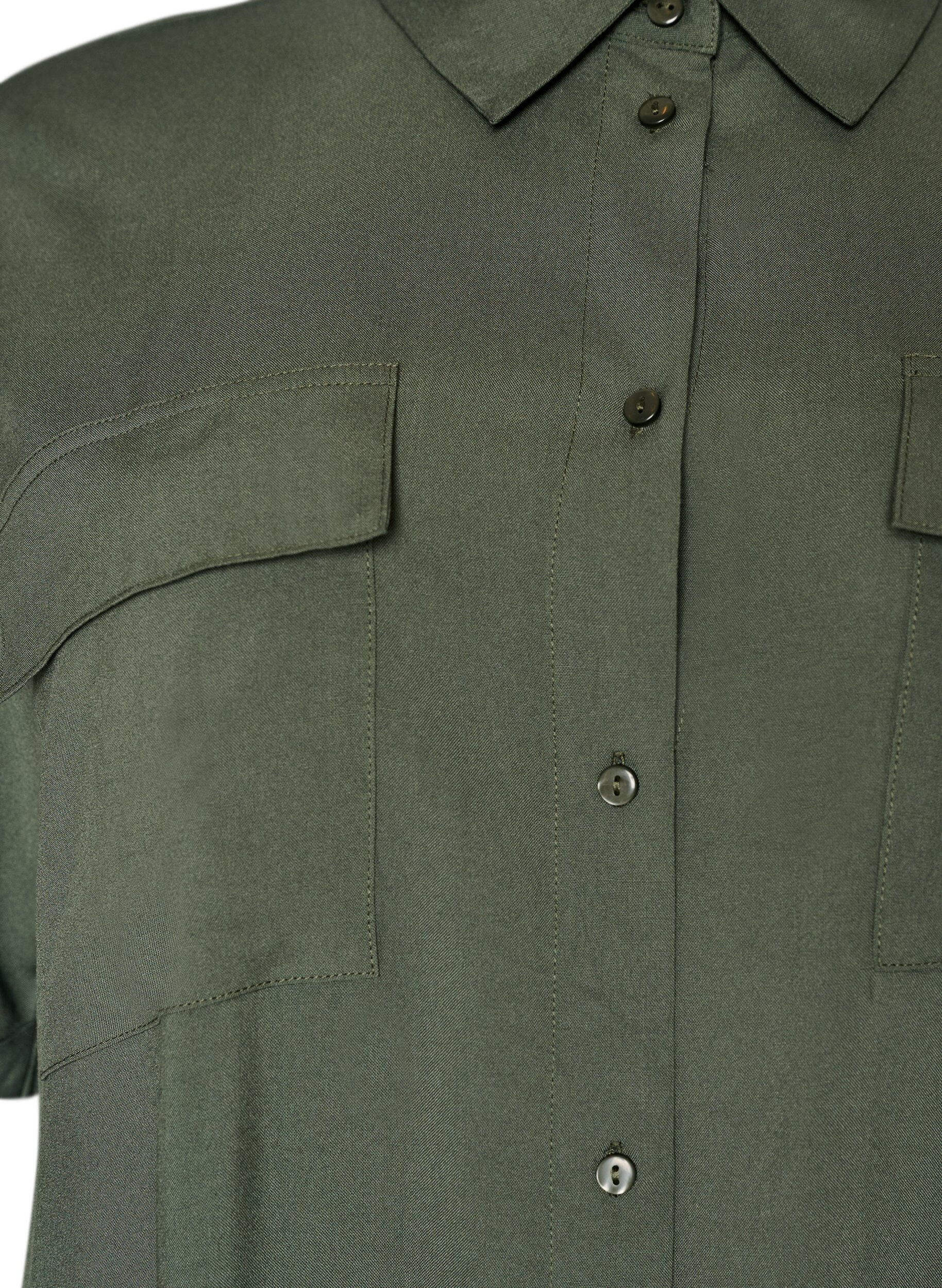 Zizzi L&aring;ng skjortkl&auml;nning med korta &auml;rmar, Gr&ouml;n, Packshot image number 2