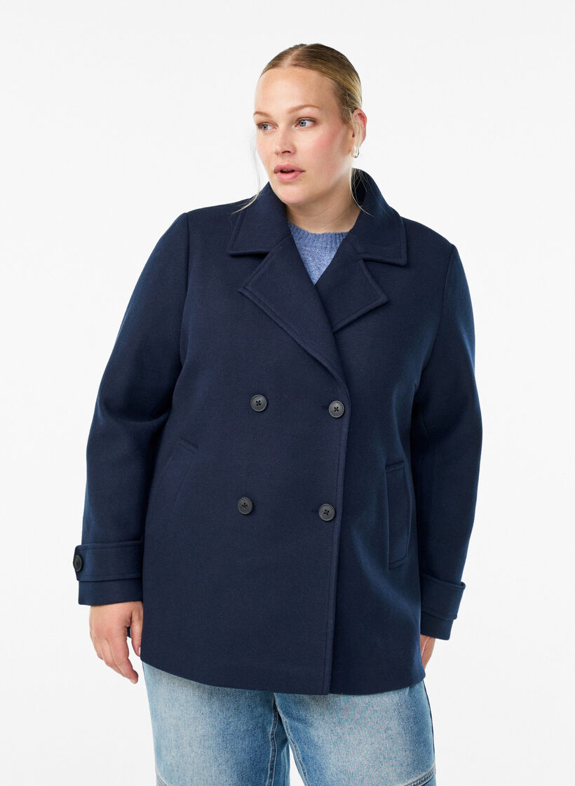 Kort kappa med dubbelkn&auml;ppt kn&auml;ppning, Bl&aring;, Model image number 0