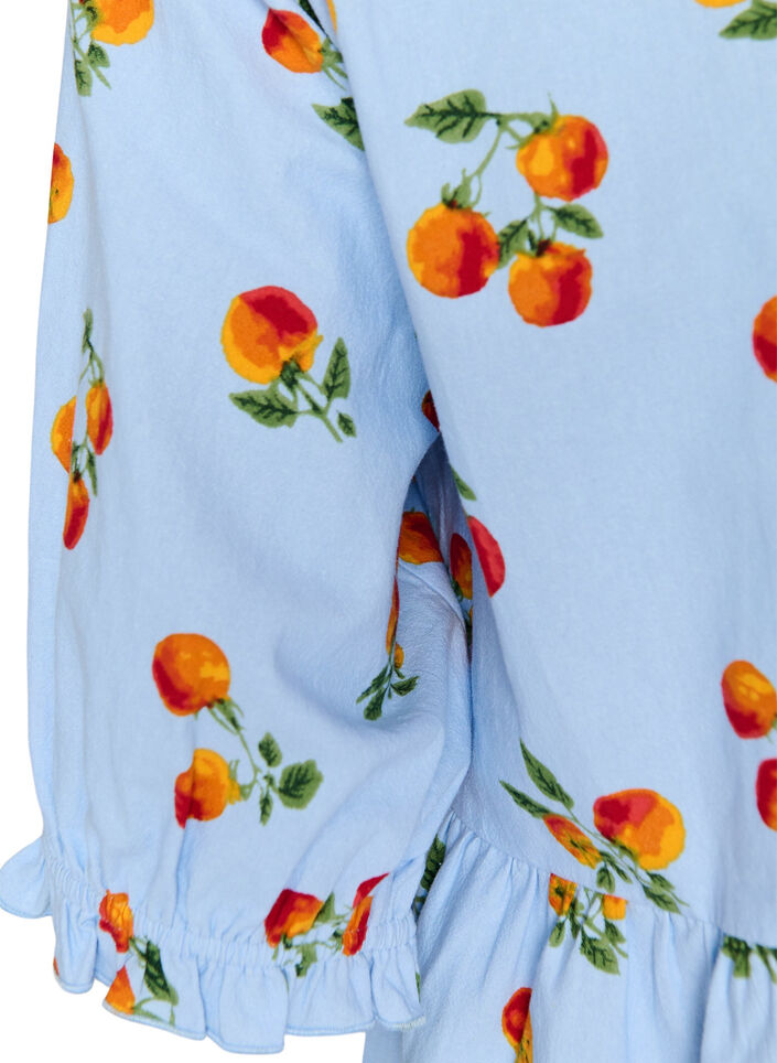 Blus i bomull med tomatm&ouml;nster och peplum, Bl&aring;, Packshot image number 3