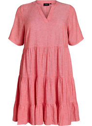 Kn&auml;l&aring;ng a-linjeformad kl&auml;nning i linne och viskos, Orange