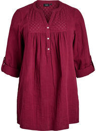 Tunika i bomullsmuslin med broderie anglaise, M&ouml;rk Bordeaux