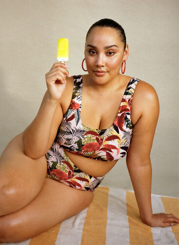 Bikinitrosa med hög midja och prickar, Palm Print, Image image number 0