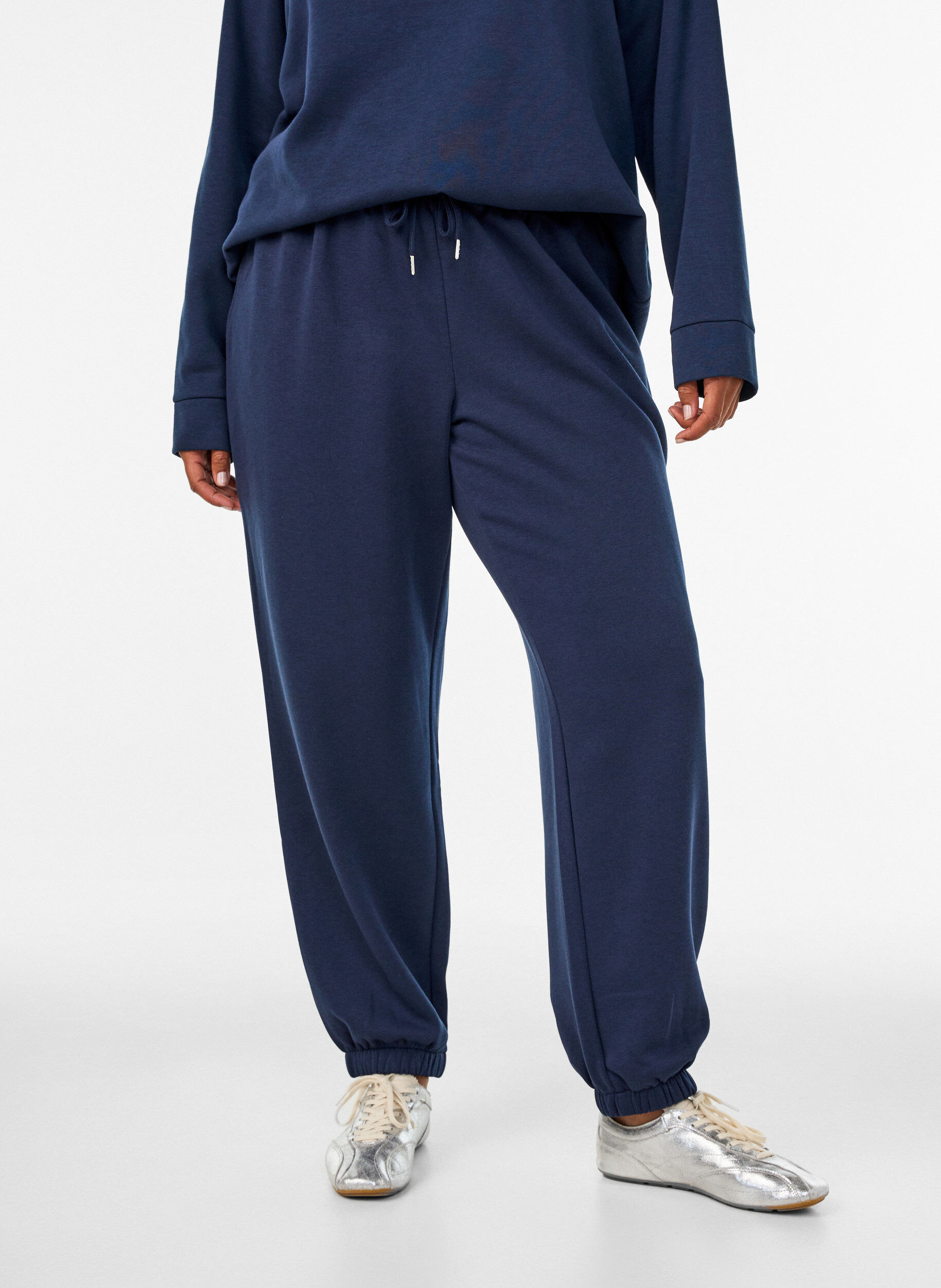 ZizziSweatpants med h&ouml;g midja och dragsko, Bl&aring;, Model image number 2