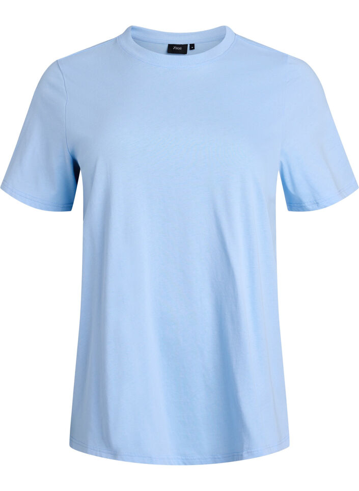 Enkel t-shirt i bomull med rund halsringning, Bl&aring;, Packshot image number 0