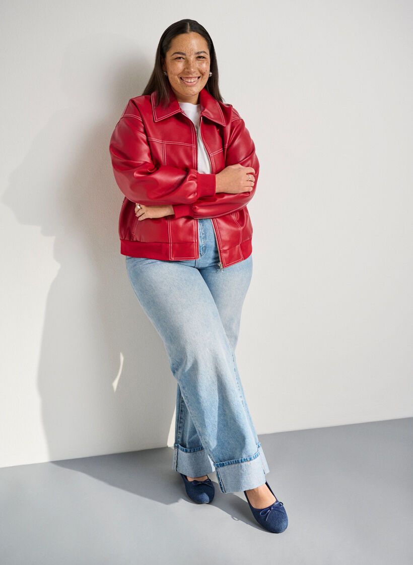 Wide fit - Ballerinasko i denim med rosett, Blå, Image