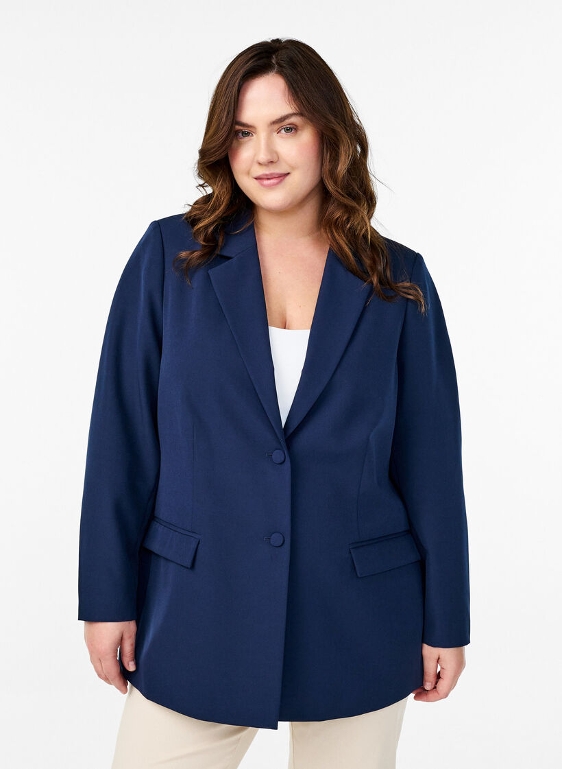 Klassisk kavaj med knappst&auml;ngning, Bl&aring;, Model image number 0