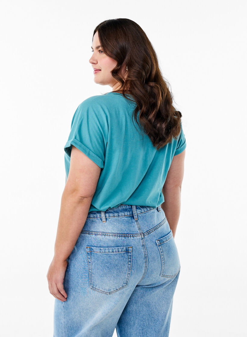 Kort&auml;rmad t-shirt i bomullsblandning, Bl&aring;, Model image number 2