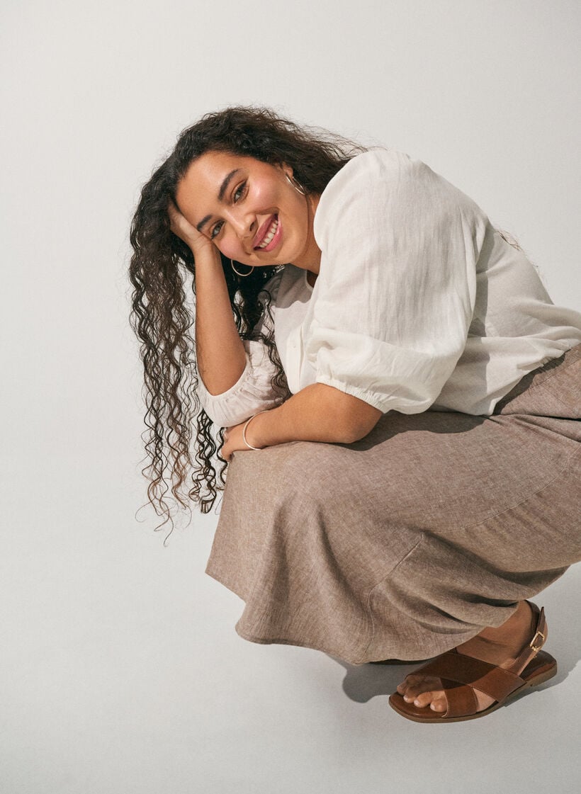 Skjortblus i linne och viskos med 3/4-&auml;rmar, Vit, Image image number 0