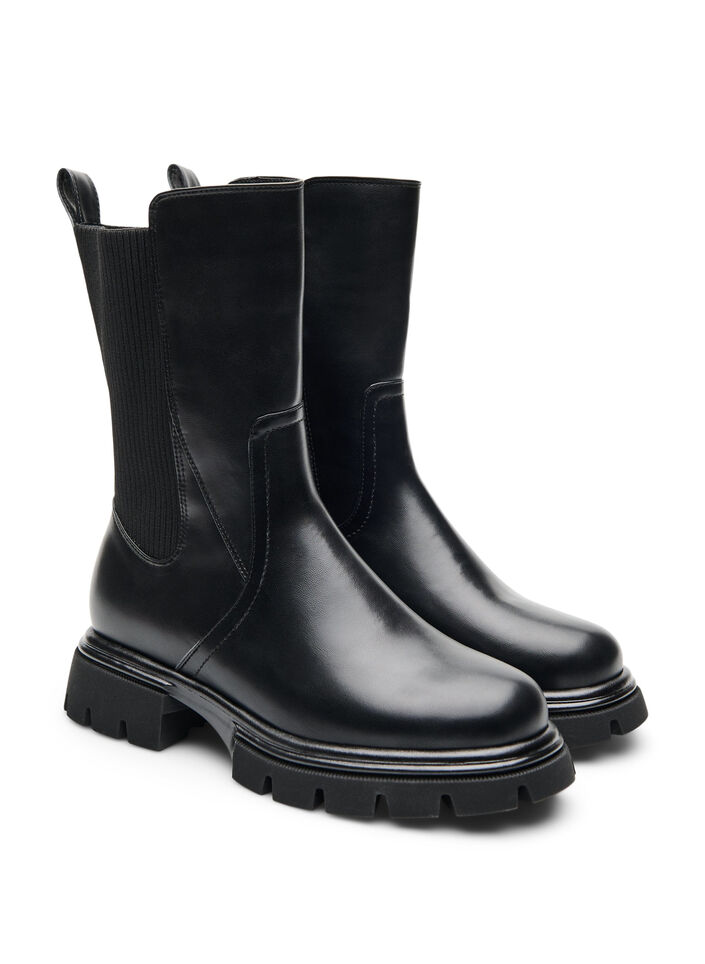 Chelsea boot med kraftig sula och ribbade paneler, Svart, Packshot image number 1