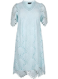 Virkad klänning med korta ärmar, Delicate Blue, Packshot