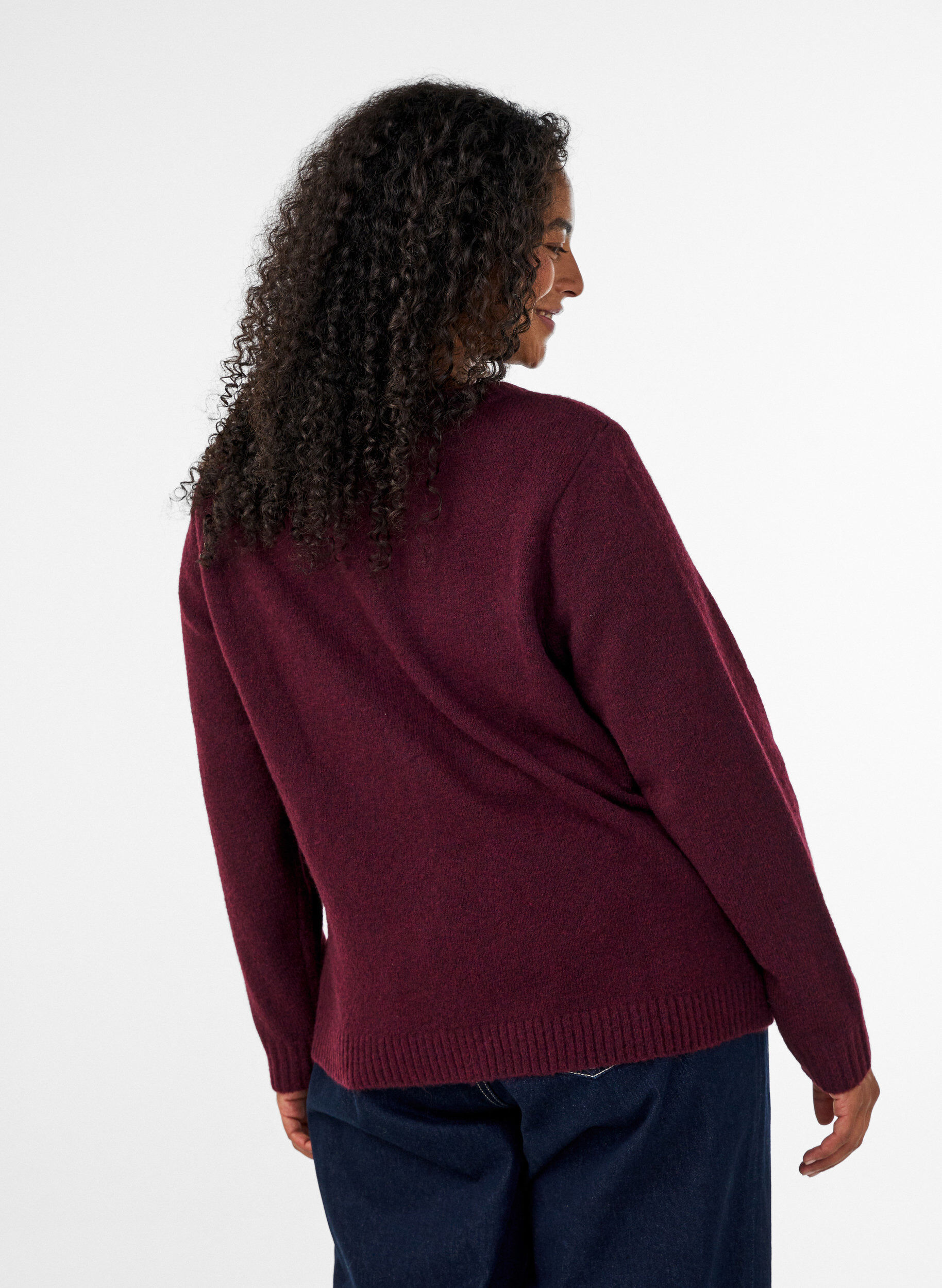 ZizziStickad kofta med blomdetalj, M&ouml;rk Bordeaux, Model image number 2