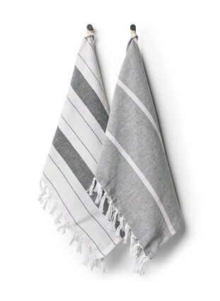 2-pack randiga handdukar med fransar, 2-Pack Grey, Packshot image number 0