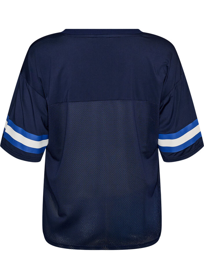 Tr&auml;nings-t-shirt med v-ringning och tryck framtill, Bl&aring;, Packshot