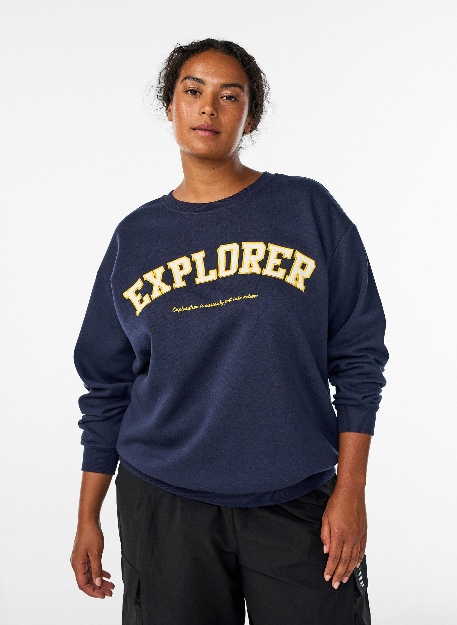 Sweatshirt med statementdetalj, Bl&aring;, Model