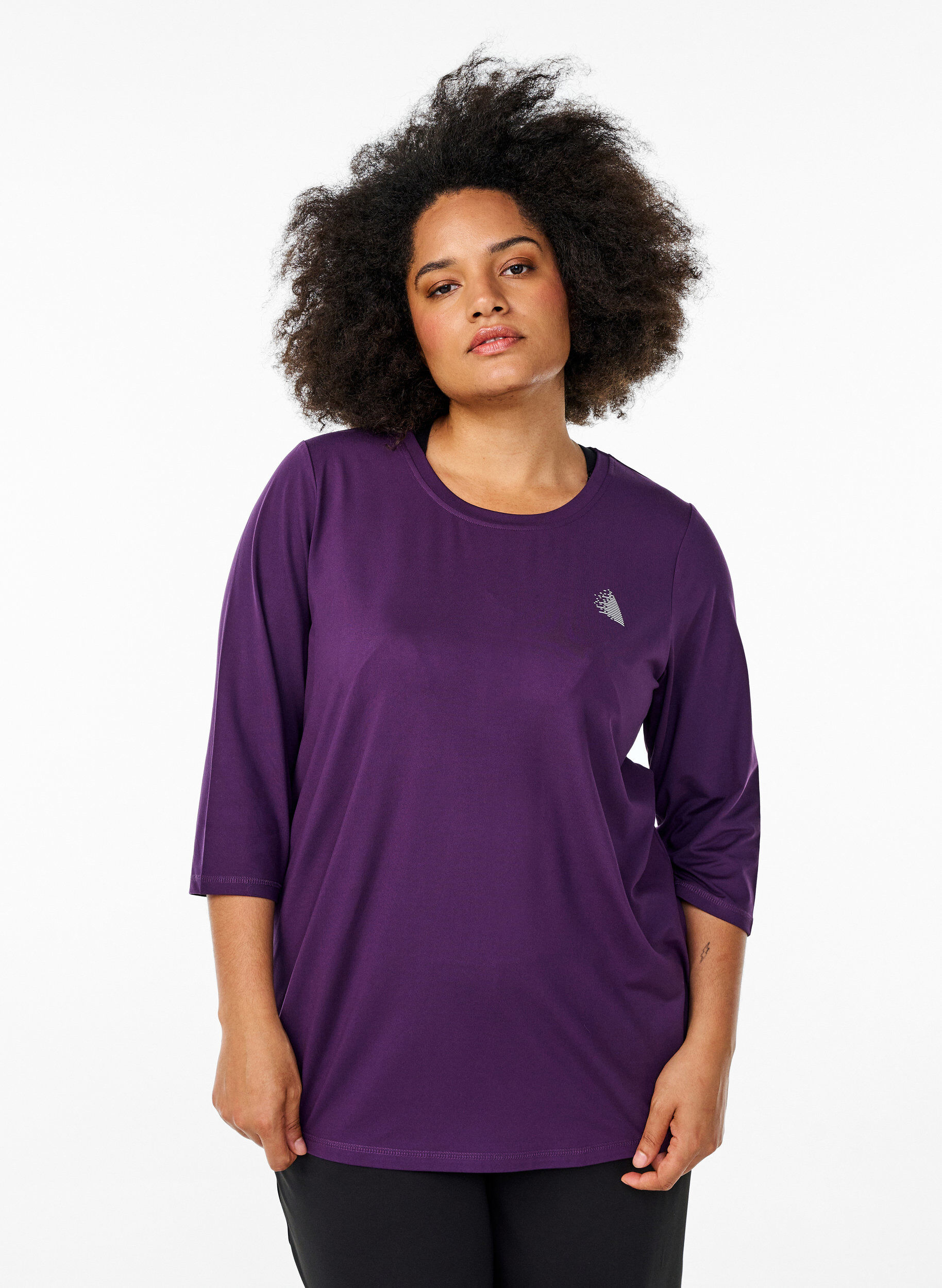 Tr&auml;ningsblus med trekvarts&auml;rm, Lila, Model