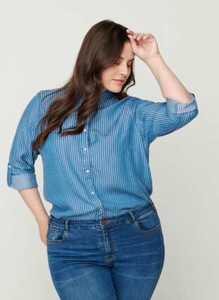 Randig skjorta av lyocell, Blue denim, Model image number 0