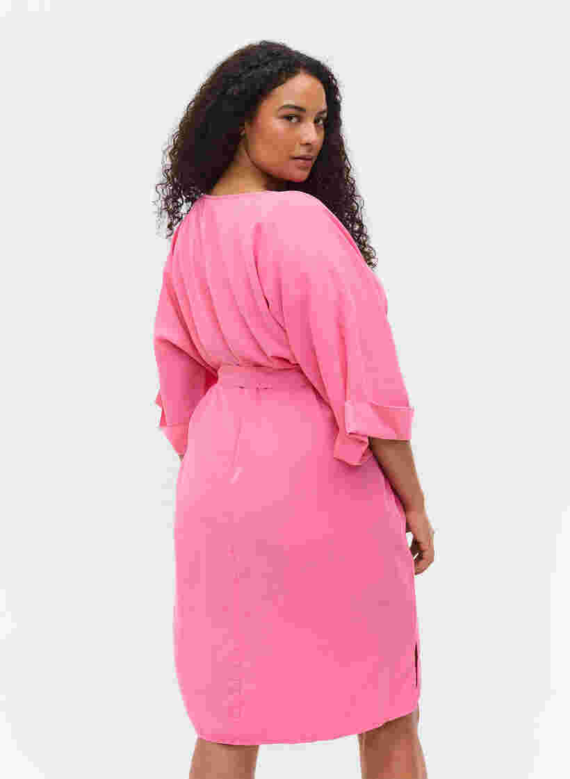 Klänning med 3/4-ärmar och knytband, Shocking Pink, Model image number 1