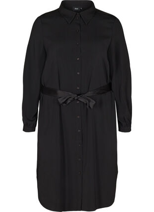 Skjortklänning med knytband och knappar, Black, Packshot image number 0