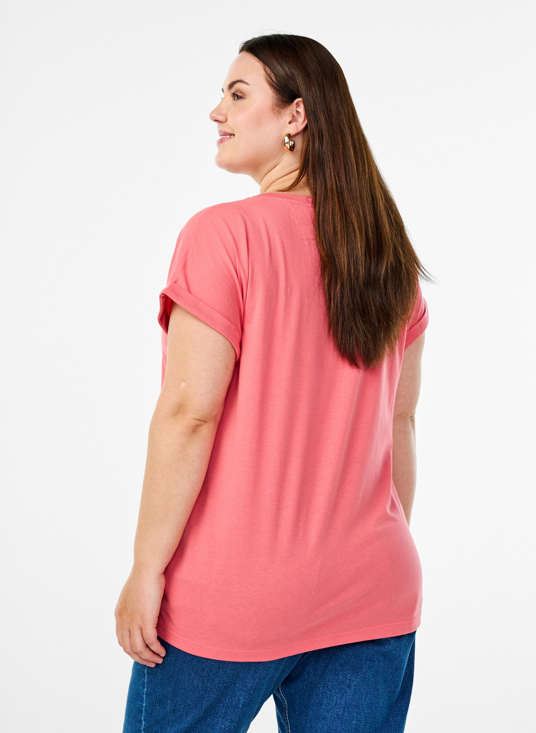 ZizziKort&auml;rmad t-shirt i bomullsblandning, Rosa, Model image number 2