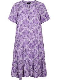 Kortärmad viskosklänning med tryck, D. Lavender Oriental