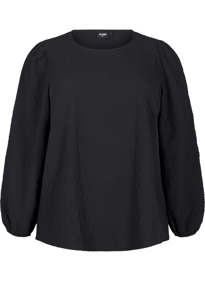 FLASH - Långärmad blus med rund hals, Black, Packshot image number 0