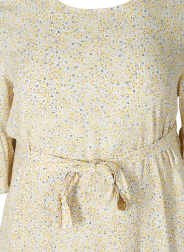 Mönstrad viskosklänning med knytband i midjan, Yellow AOP Flower, Packshot image number 2
