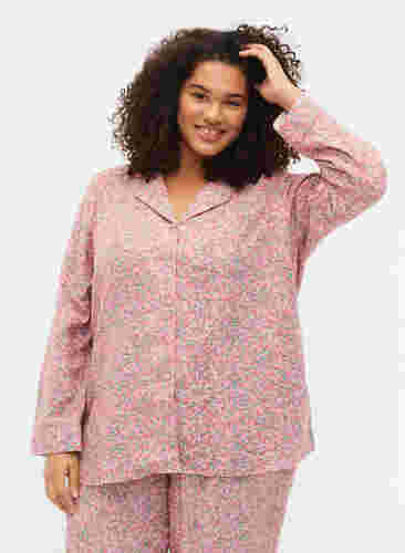 Pyjamasskjorta i bomull med blommönster, Powder Pink, Model image number 0