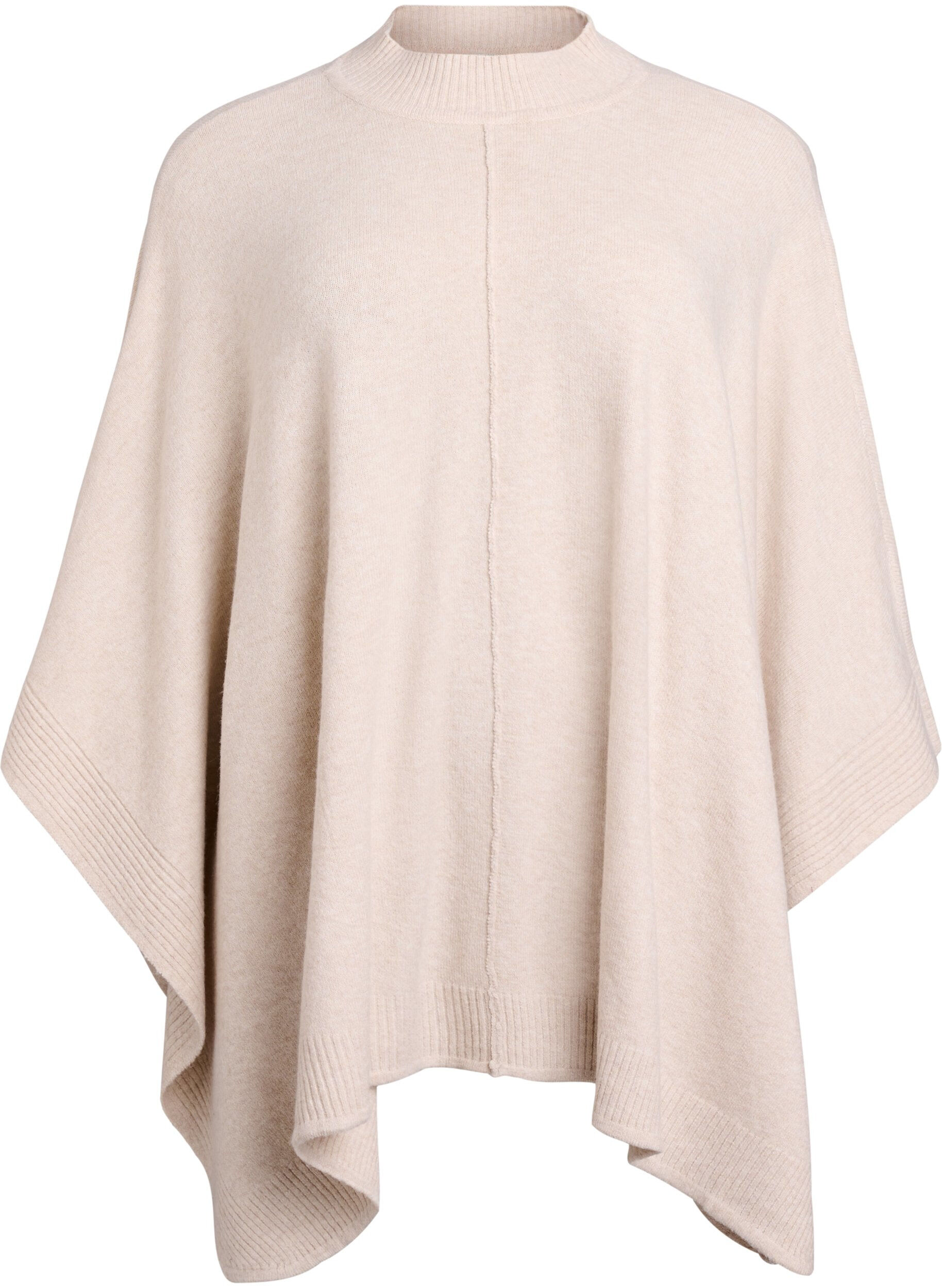 Zizzi Poncho med ribbade detaljer och rund halsringning, Beige, Packshot image number 0