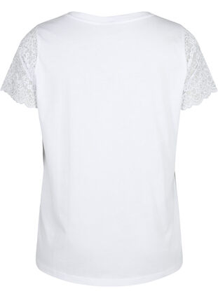 T-shirt i bomull med korta ärmar i spets, Bright White, Packshot image number 1