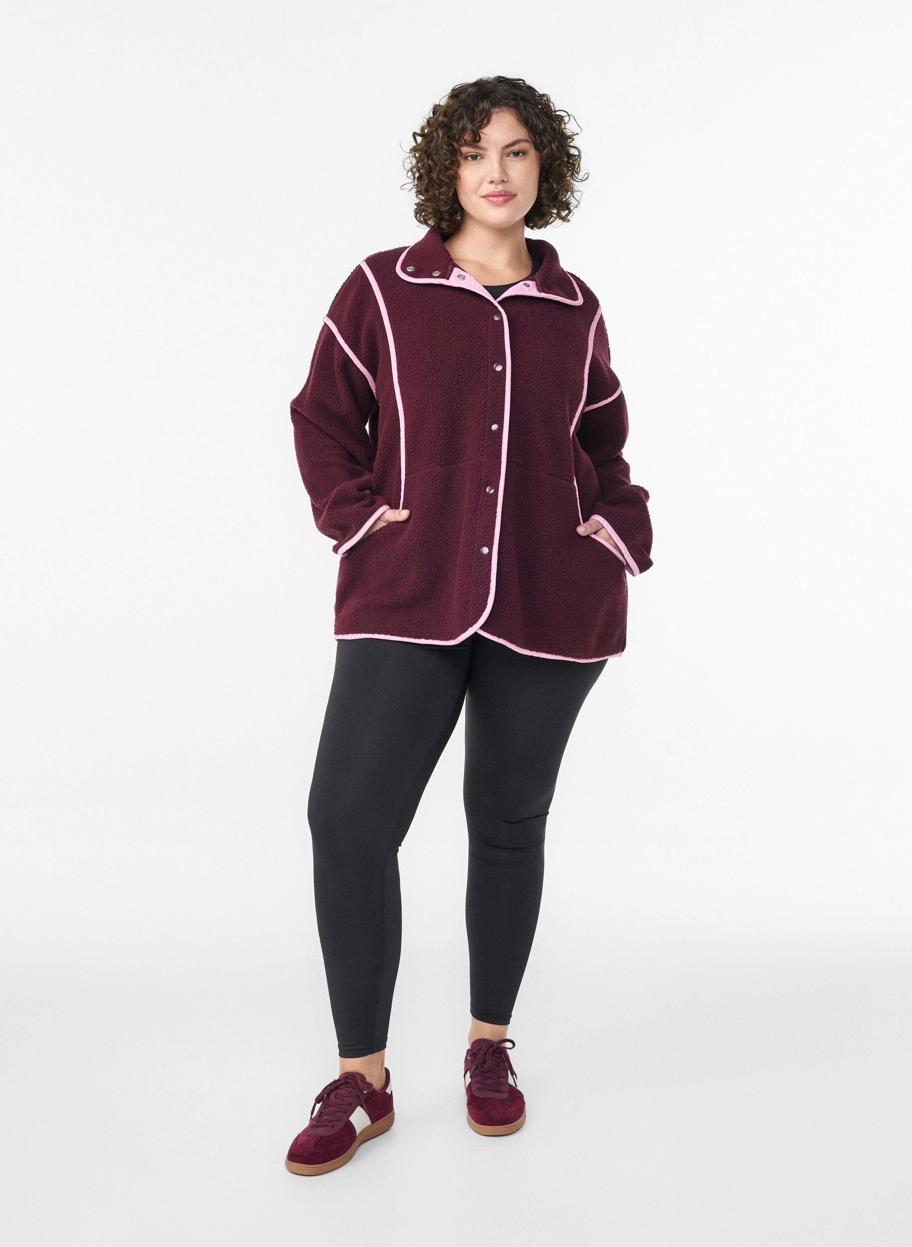 Zizzi Teddyjacka med kontrastdetaljer, R&ouml;d, Model image number 1