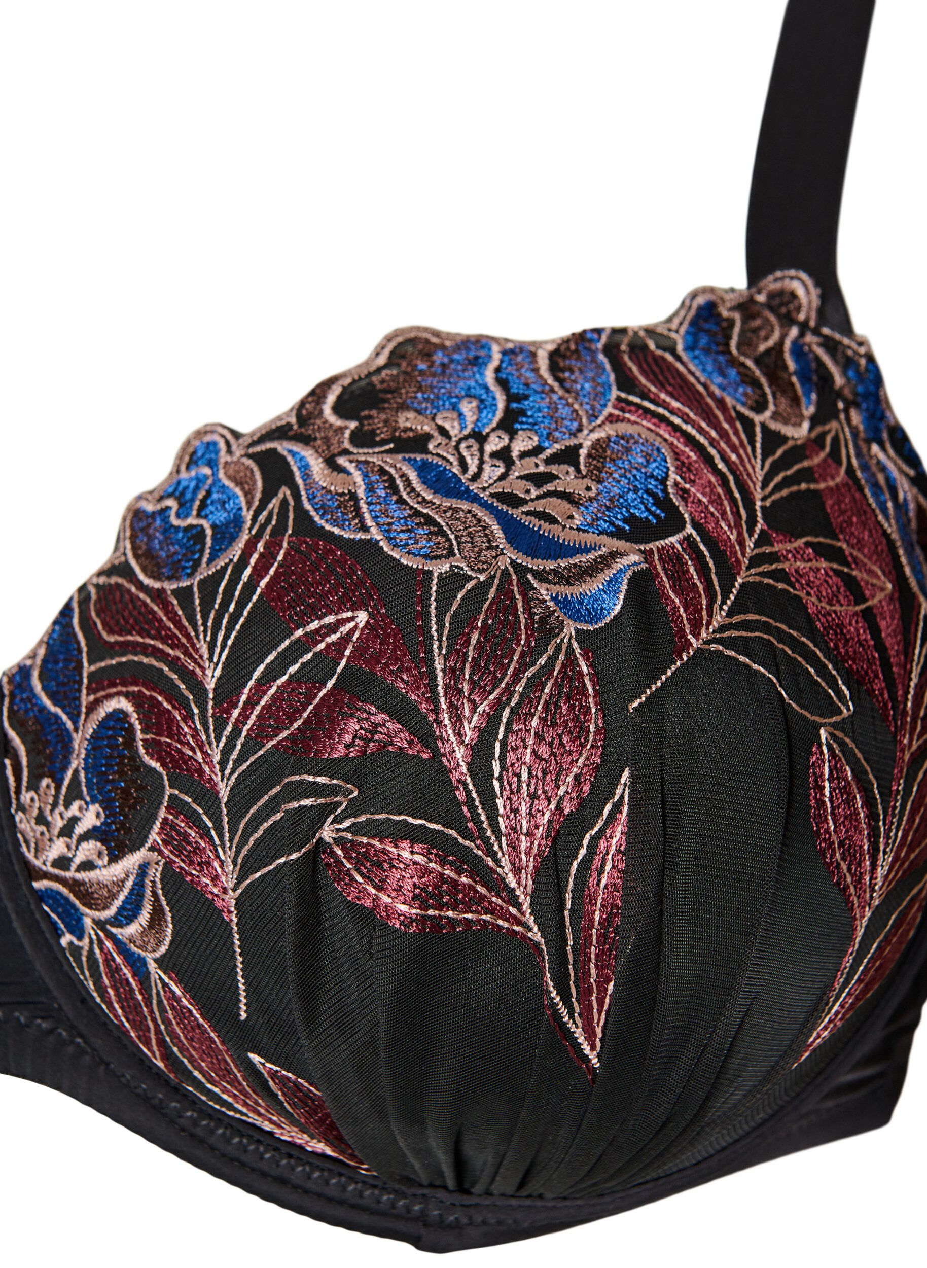 ZizziFormpressad BH med blomsterbroderi, Svart, Packshot image number 2