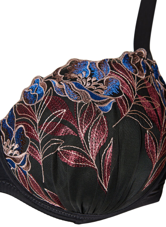 Formpressad BH med blomsterbroderi, Svart, Packshot image number 2