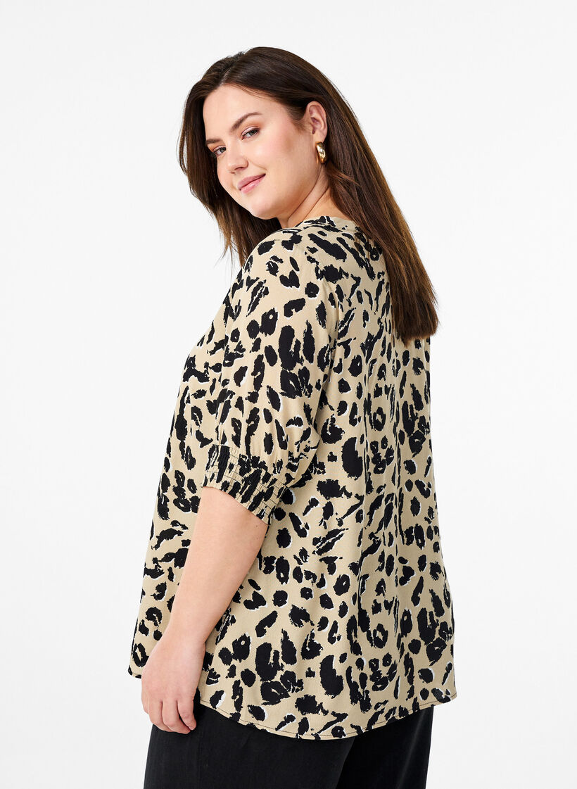 Kortärmad blus i viskos, Beige, Model image number 2