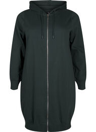 L&aring;ng sweatkofta i bomull med huva, Gr&ouml;n