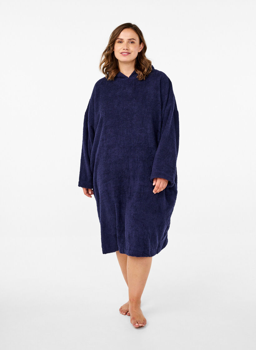 Frottéponcho med huva, Navy Blazer, Model image number 2