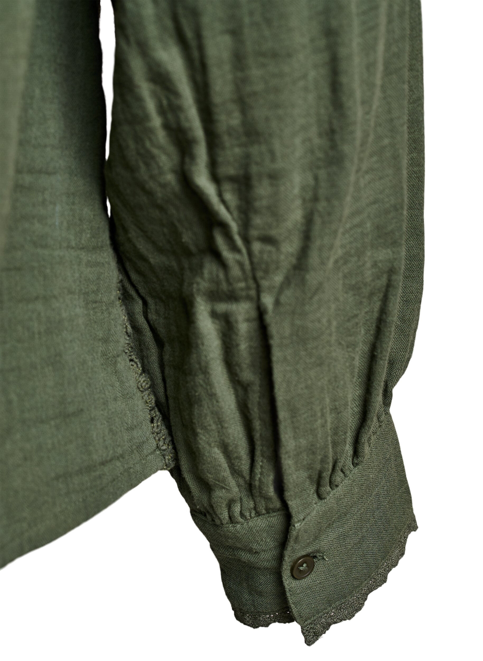 Zizzi Blus i muslinbomull med virkade detaljer, Gr&ouml;n, Packshot image number 3