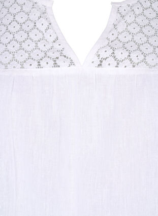 Blus i bomullsblandning med linne och virkade detaljer, Bright White, Packshot image number 2