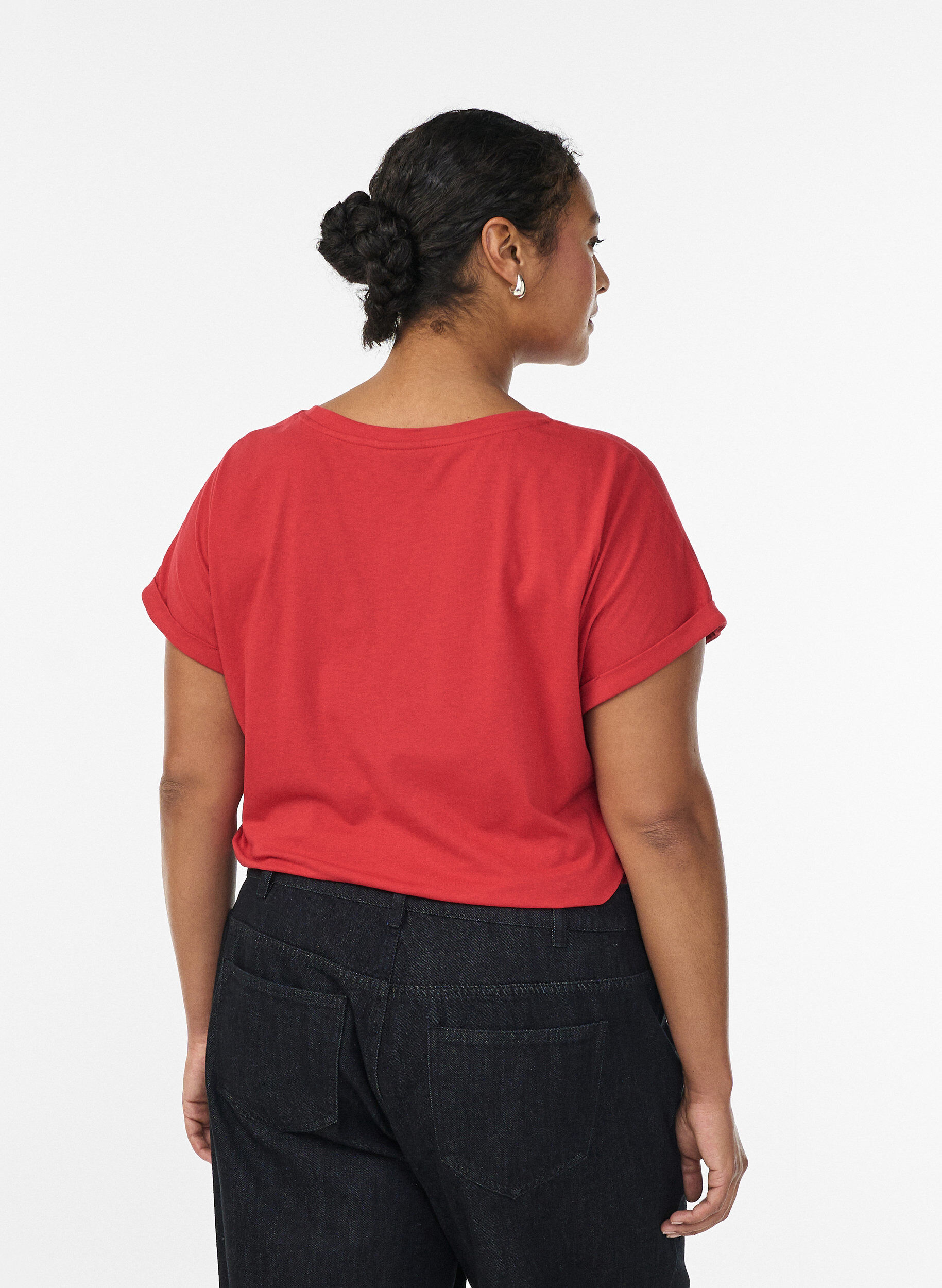 ZizziKort&auml;rmad t-shirt i bomullsmix, R&ouml;d, Model image number 2
