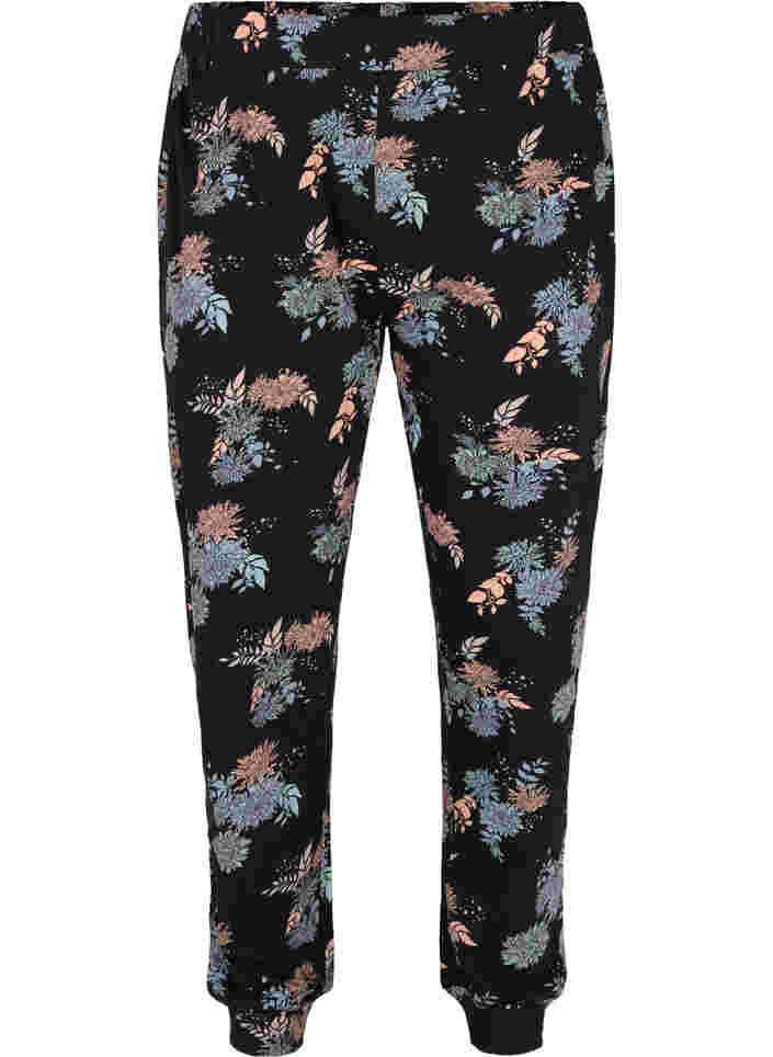 Pyjamasbyxor med blommigt mönster i bomull, Black Flower AOP, Packshot image number 0