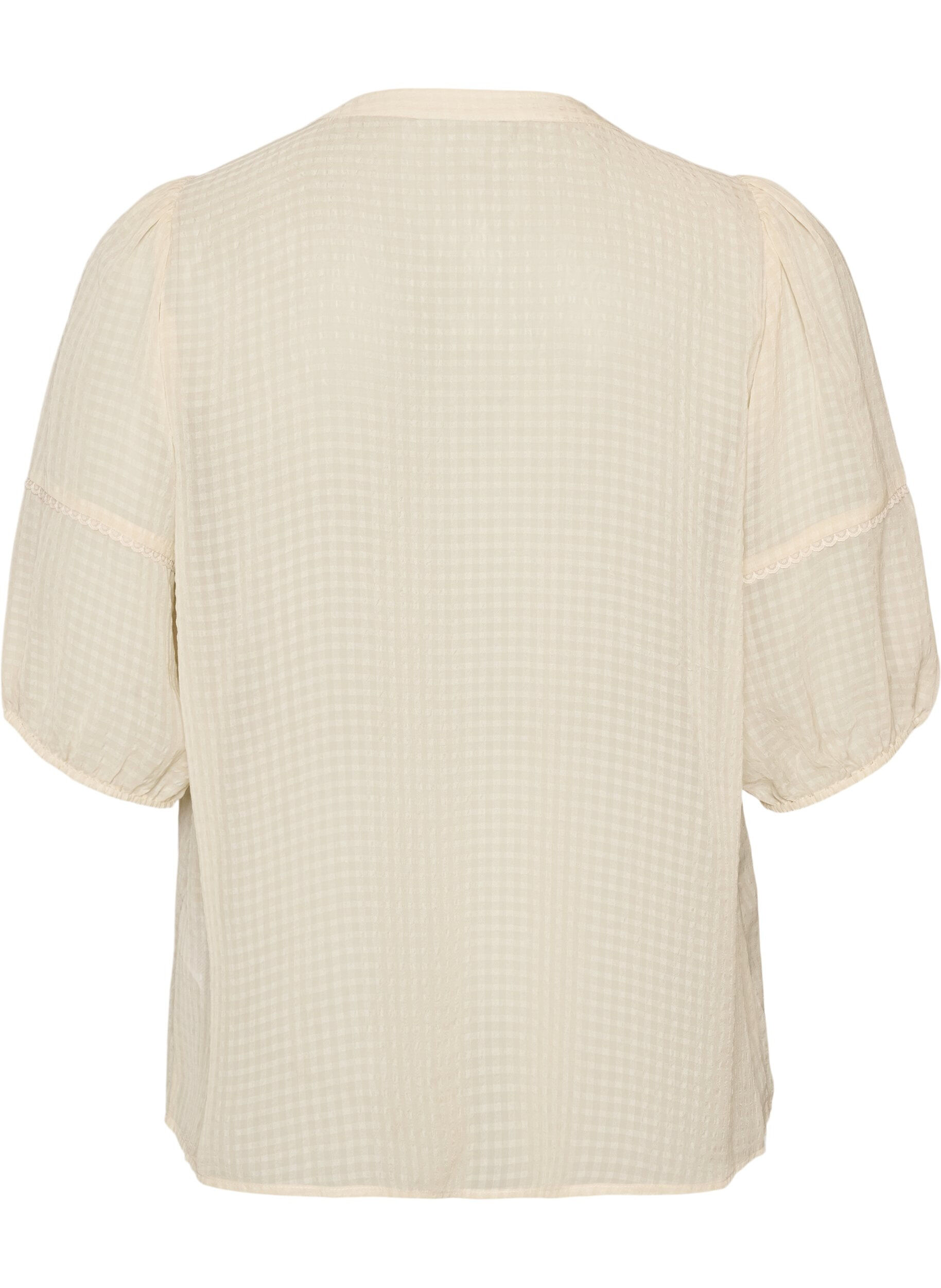 ZizziBlus i seersucker med knytband, Beige, Packshot image number 1