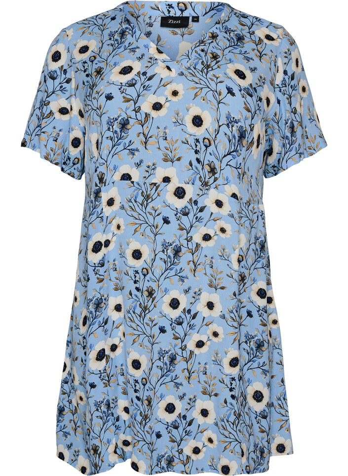 Kort kl&auml;nning med blomm&ouml;nster, Bl&aring;, Packshot image number 0
