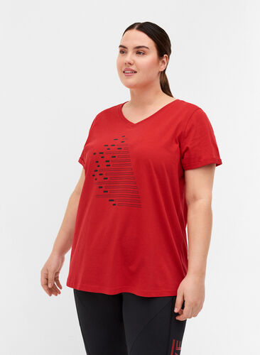 Tränings-t-shirt i bomull med tryck, Haute Red, Model image number 0
