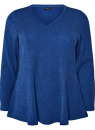 Blus i jersey med ribbad textur och a-linjeformad passform, Bl&aring;