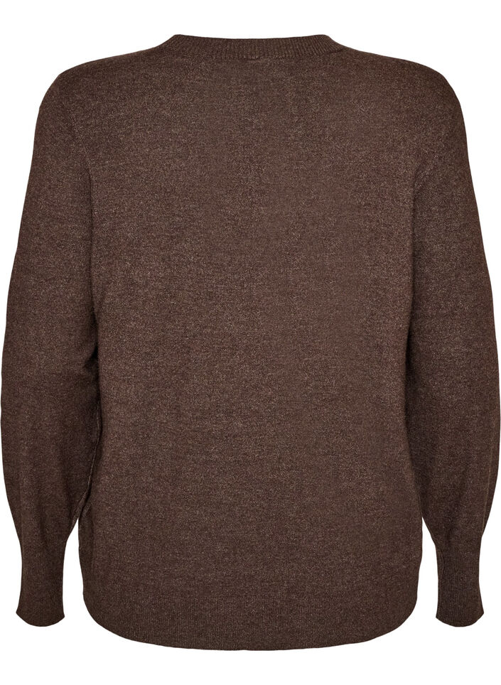 Stickad blus med rund halsringning, Brun, Packshot image number 1