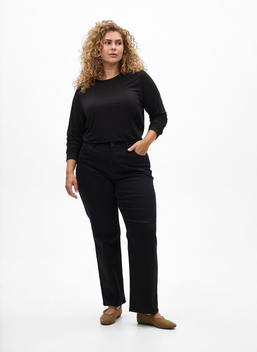 Enf&auml;rgad blus med l&aring;nga &auml;rmar, Svart, Model image number 1