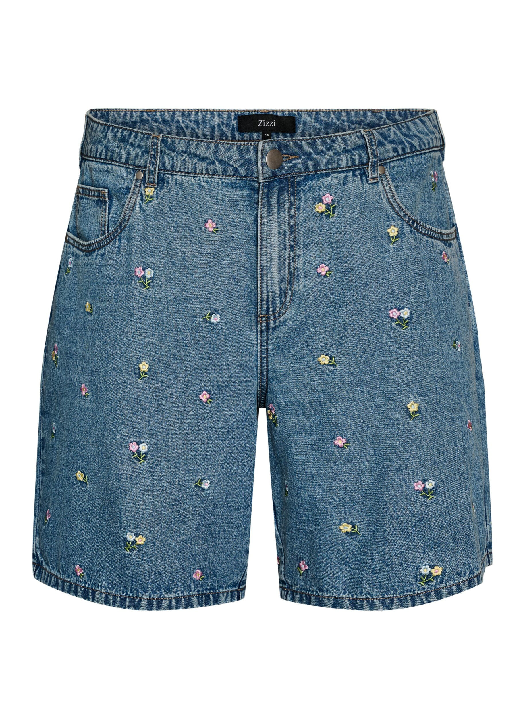 Zizzi Jeansshorts med broderade blommor, Bl&aring;, Packshot image number 0