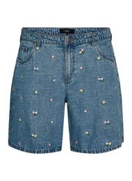 Jeansshorts med broderade blommor, Bl&aring;