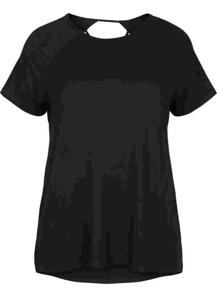 Tränings t-shirt i viskos med utskärning på ryggen, Black, Packshot image number 0